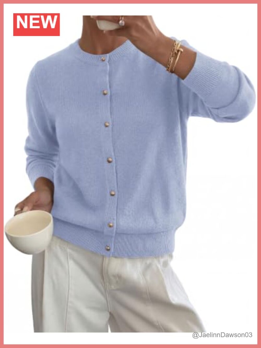 Women's Button Cardigan Sweater Soft Knit Long Sleeve with Gold Buttons